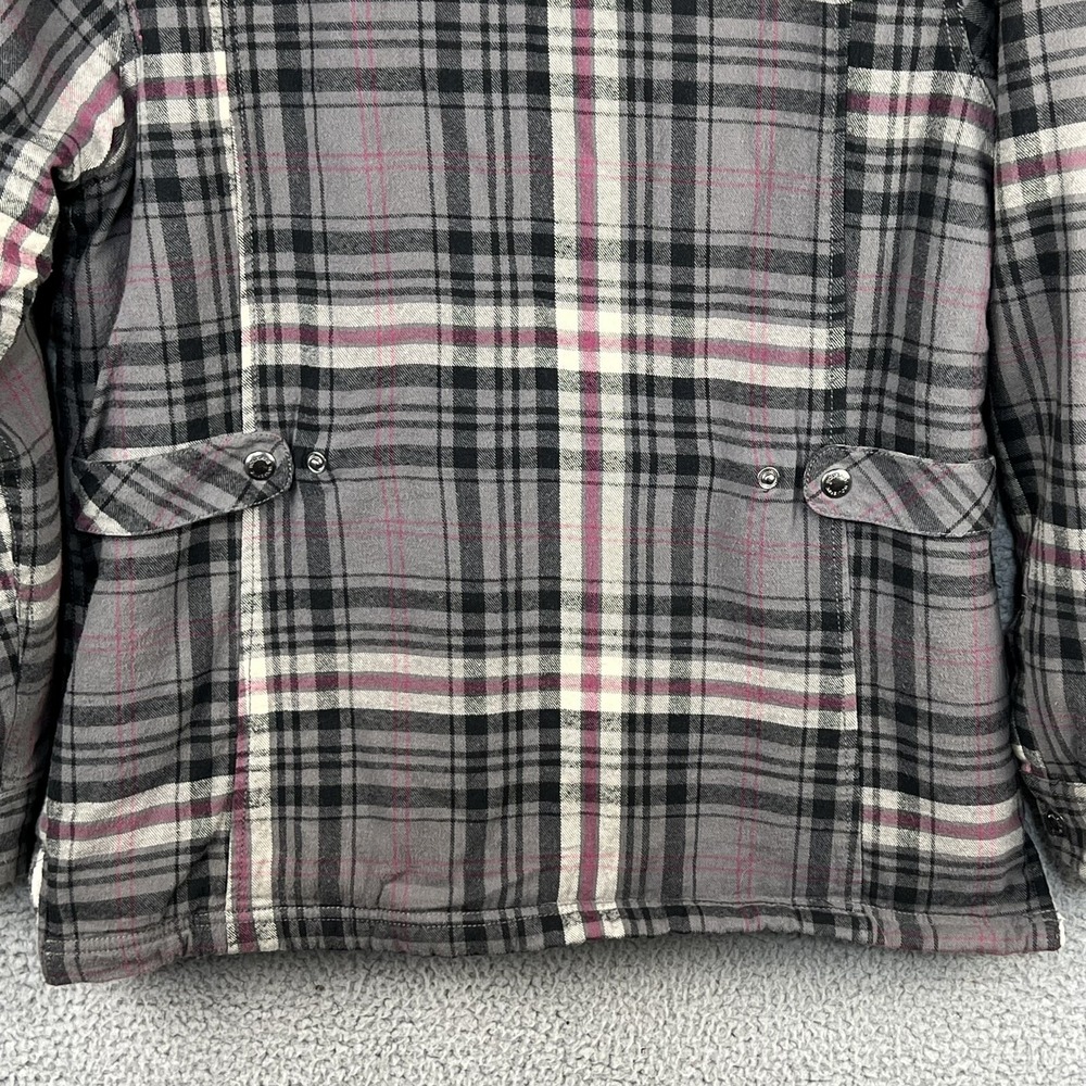 Wolverine Womens M Sherpa Lined Flannel Shirt Jacket Shacket Snap Up Grey Plaid - Picture 8 of 12